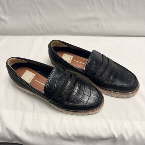 Dolce Vita Black Leather Loafers with Textured Design - Picture 1 of 8